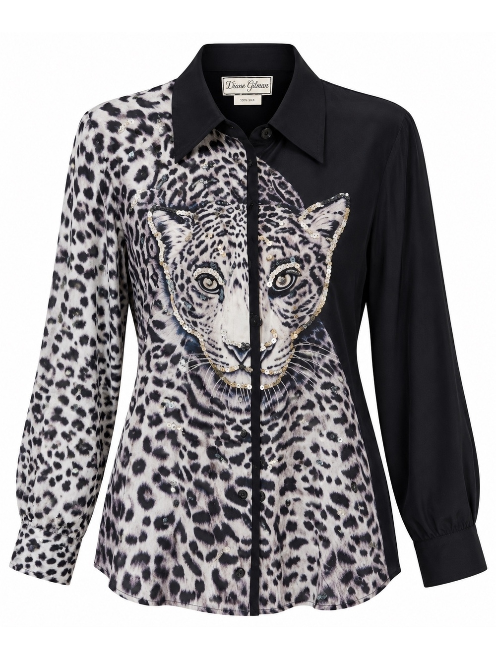 Diane Gilman Silk Leopard Statement Blouse